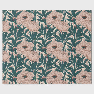 Gedempte roze en groene pioenrozenpatroon cadeaupapier