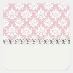 gedempte roze en witte crème damastpatroon vierkante sticker