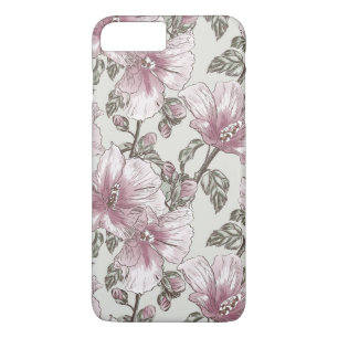 Gedempte roze hibiscus bloemenpatroon iPhone 8/7 plus hoesje