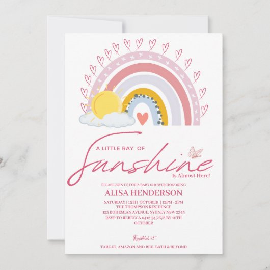 Gedempte Roze Ray van Sunshine Rainbow Baby shower Kaart (Voorkant)