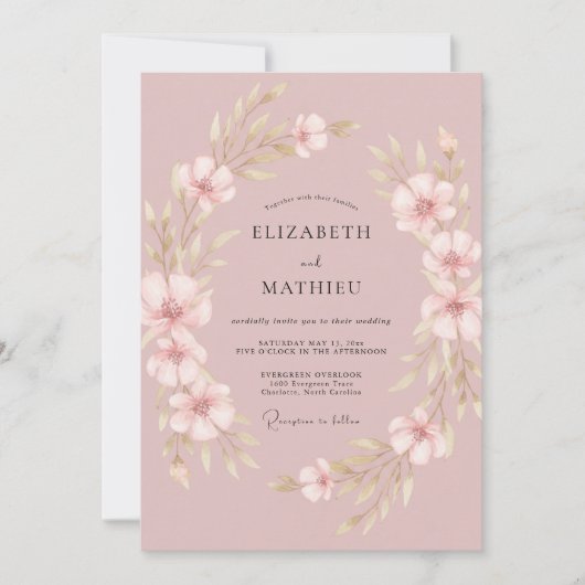 Gedempte Roze Romantische Lente Bruiloft Kaart (Voorkant)