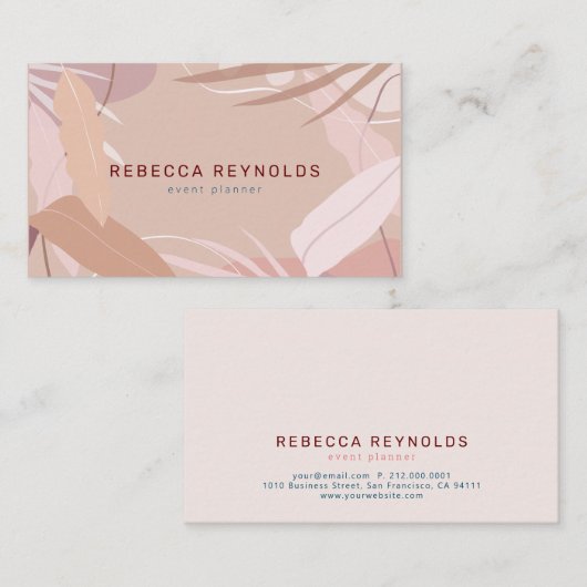 Gedempte roze tropische bladeren Modern Visitekaartje (Voorkant / Achterkant)