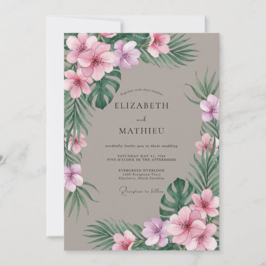 Gedempte Roze Tropische Eucalyptus Bruiloft Kaart (Voorkant)