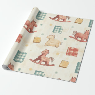 Gedempte ruit schommelpaard cottagepatroon cadeaupapier