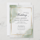 Gedempte Sage Abstract Marmeren Bruiloft Kaart (Voorkant)