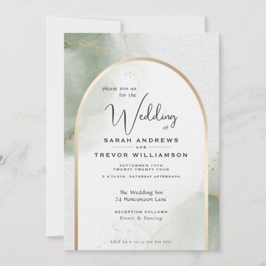 Gedempte Sage Abstracte Bruiloft Kaart (Voorkant)