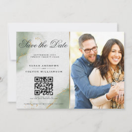 Gedempte salie Foto & QR Code Save the Date Kaart