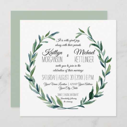 Gedempte salie laurier krans olijfblad tak modern kaart (Voorkant / Achterkant)