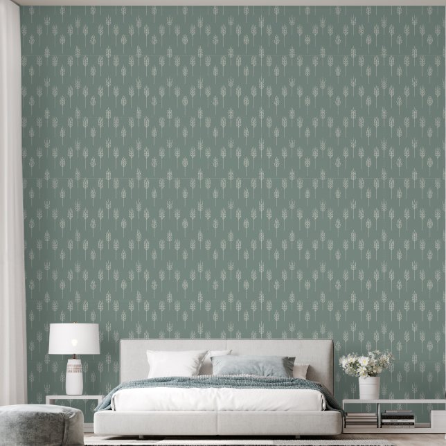 Gedempte salie | Tarwehalm Behang (Slaapkamer)