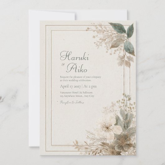 Gedempte Stof Blauw Neutrale Bloem Gouden Lijst Tr Kaart (Voorkant)