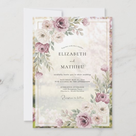 Gedempte Stof Mauve Blad Bruiloft Kaart (Voorkant)