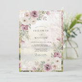 Gedempte Stof Mauve Blad Bruiloft Kaart (Staand voorkant)