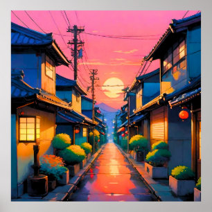 Gedempte Straten, Warme Gloeden op Japanse Straat Poster