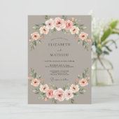 Gedempte Taupe Bruiloft met Bloemen Kaart (Staand voorkant)