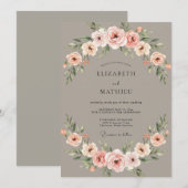 Gedempte Taupe Bruiloft met Bloemen Kaart (Voorkant / Achterkant)