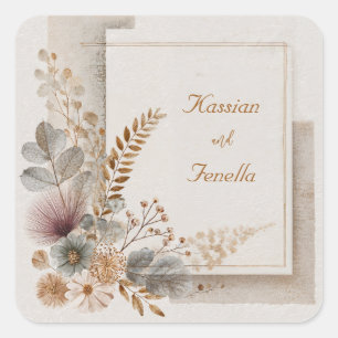 Gedempte Taupe Terracotta Botanische Bruiloft Vierkante Sticker