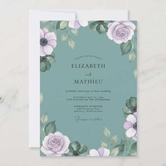 Gedempte Teal Ranunculus Eucalyptus Bruiloft Kaart (Voorkant)