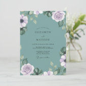 Gedempte Teal Ranunculus Eucalyptus Bruiloft Kaart (Staand voorkant)