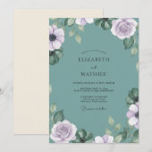 Gedempte Teal Ranunculus Eucalyptus Bruiloft Kaart (Voorkant / Achterkant)