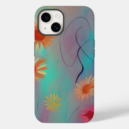 Gedempte tonen abstracte zonnebloemen Case-Mate iPhone case (Achterkant)