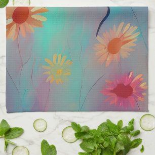 Gedempte tonen abstracte zonnebloemen theedoek