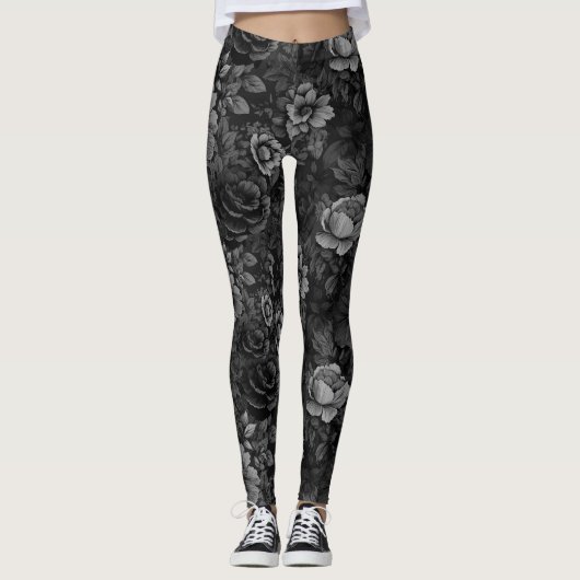 Gedempte tonen van Grijze Bloemen Leggings (Voorkant)