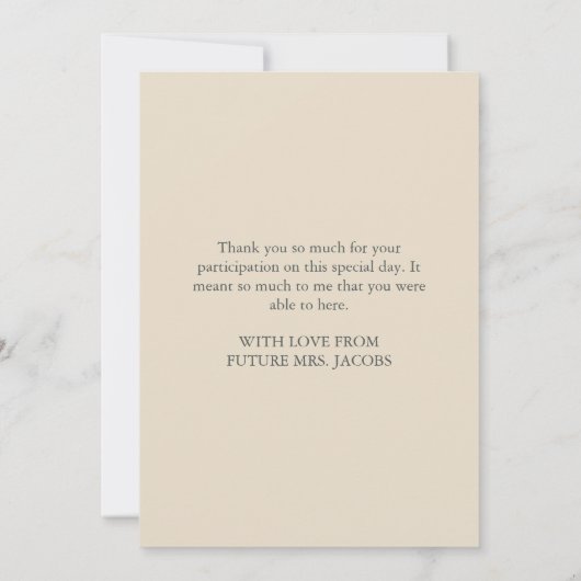 Gedempte tonen vrijgezellenfeest bedankkaart (Achterkant)