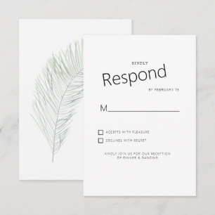 Gedempte Tropische Palm Witte Trouw RSVP Kaartje