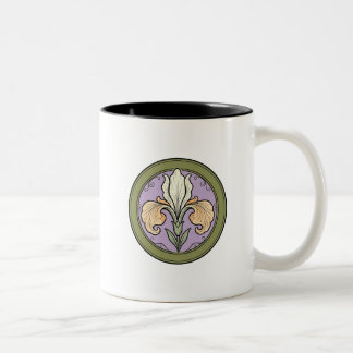 Gedempte Vintage Art Nouveau Iris Bloem Tweekleurige Koffiemok
