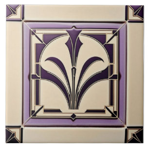 Gedempte Violet en Cream Art Deco Keramiek Tegeltje