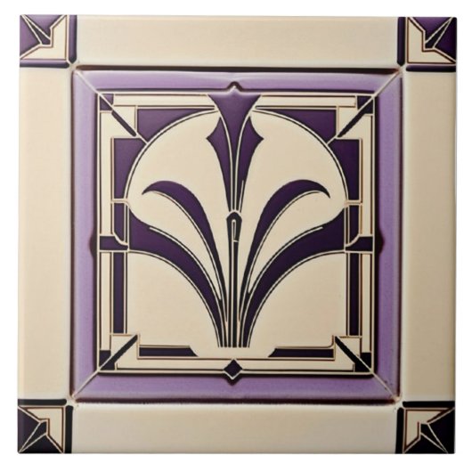 Gedempte Violet en Cream Art Deco Keramiek Tegeltje (Voorkant)