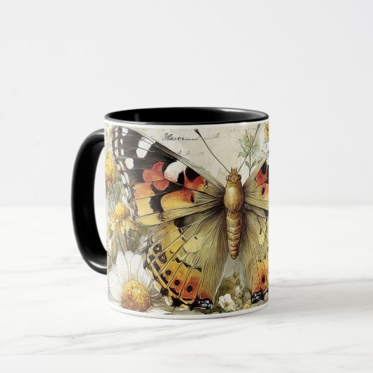 gedempte vlinder met bloemen mok (Voorkant links)