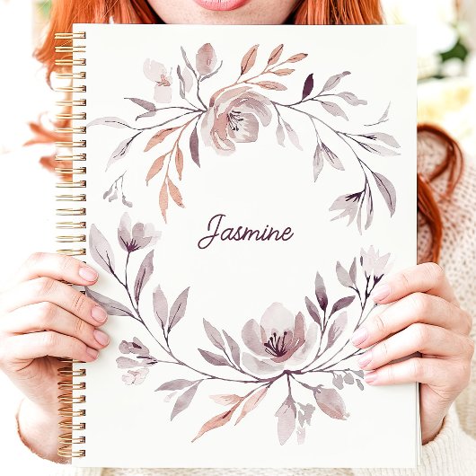 Gedempte Waterverf Bloemenkrans Aangepaste Naam Planner
