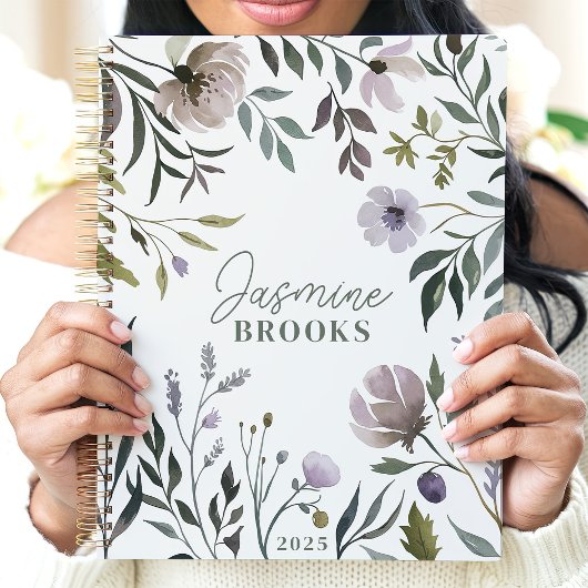 Gedempte Waterverf Floral 2025 Aangepaste naam Planner
