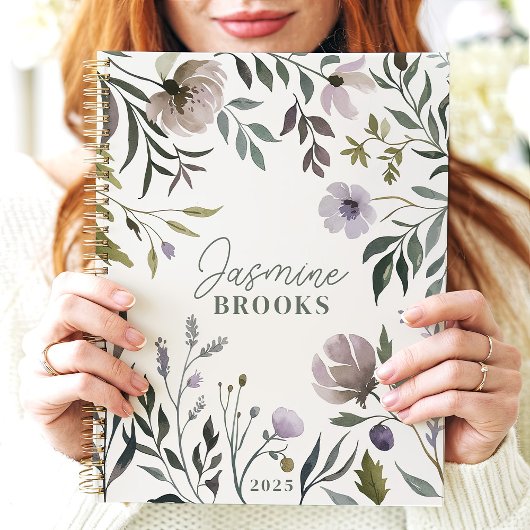 Gedempte Waterverf Floral 2025 Aangepaste naam Planner