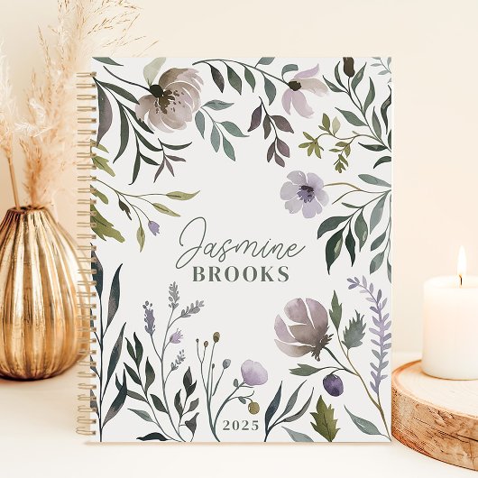 Gedempte Waterverf Floral 2025 Aangepaste naam Planner