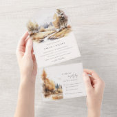 Gedempte Waterverf Herfst herfstlandschap bruiloft All In One Uitnodiging (Afscheurbaar)