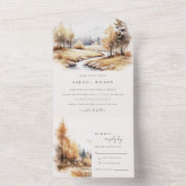 Gedempte Waterverf Herfst herfstlandschap bruiloft All In One Uitnodiging (Binnen)