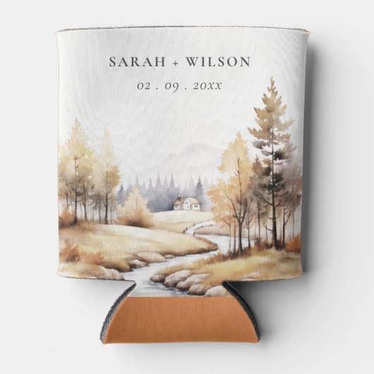 Gedempte Waterverf Herfst herfstlandschap bruiloft Blikjeskoeler (Voorkant)