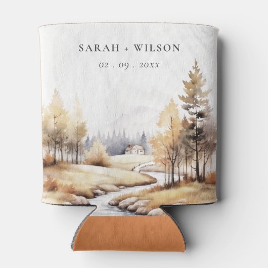 Gedempte Waterverf Herfst herfstlandschap bruiloft Blikjeskoeler (Achterkant)