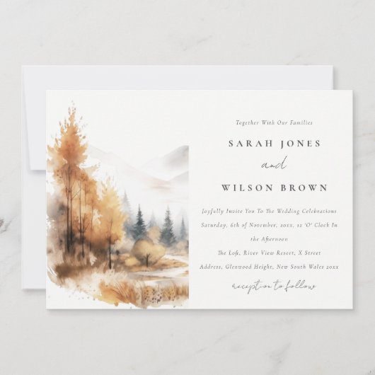 Gedempte Waterverf Herfst herfstlandschap bruiloft Kaart (Voorkant)
