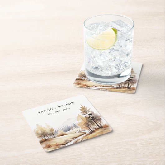 Gedempte Waterverf Herfst herfstlandschap bruiloft Kartonnen Onderzetters (Insitu)