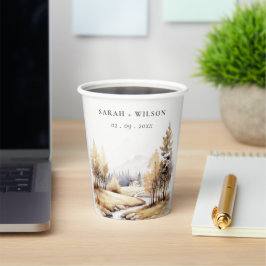 Gedempte Waterverf Herfst herfstlandschap bruiloft Papieren Bekers