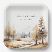 Gedempte Waterverf Herfst herfstlandschap bruiloft Papieren Bordje (Voorkant)