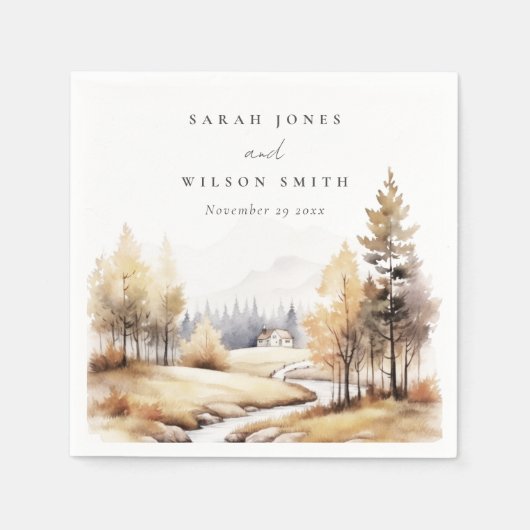 Gedempte Waterverf Herfst herfstlandschap bruiloft Servet (Voorkant)