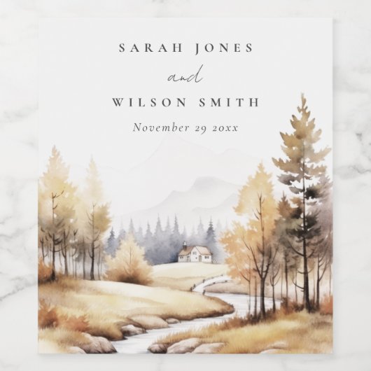 Gedempte waterverf herfst herfstlandschap bruiloft wijn etiket (Enkel label)