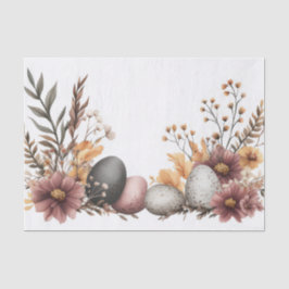 Gedempte waterverf paaseieren met bloemen tissuepapier