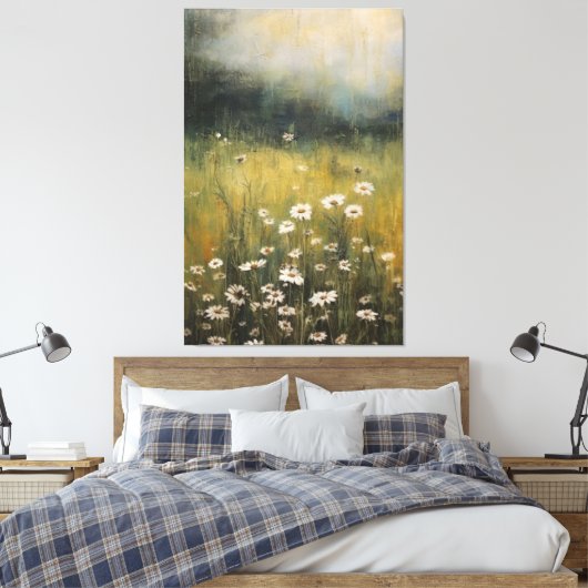 Gedempte Wildflower Meadow: Abstract olieverfschil Canvas Afdruk (Insitu (Slaapkamer))