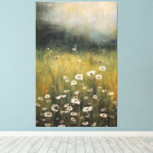 Gedempte Wildflower Meadow: Abstract olieverfschil Canvas Afdruk (Insitu (Houten vloer))