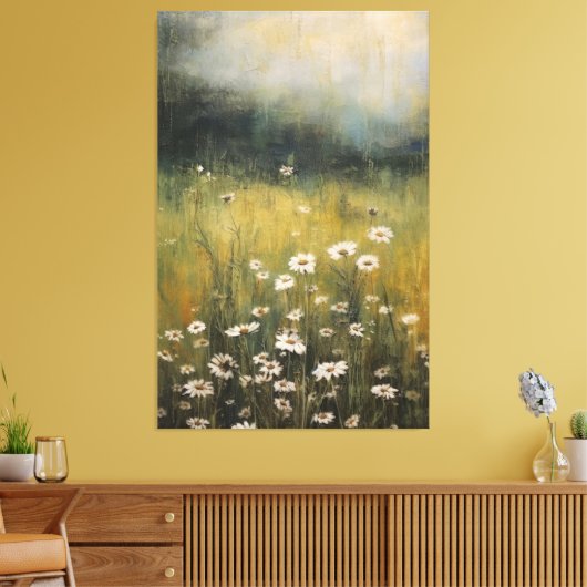 Gedempte Wildflower Meadow: Abstract olieverfschil Canvas Afdruk (Insitu (Woonkamer))